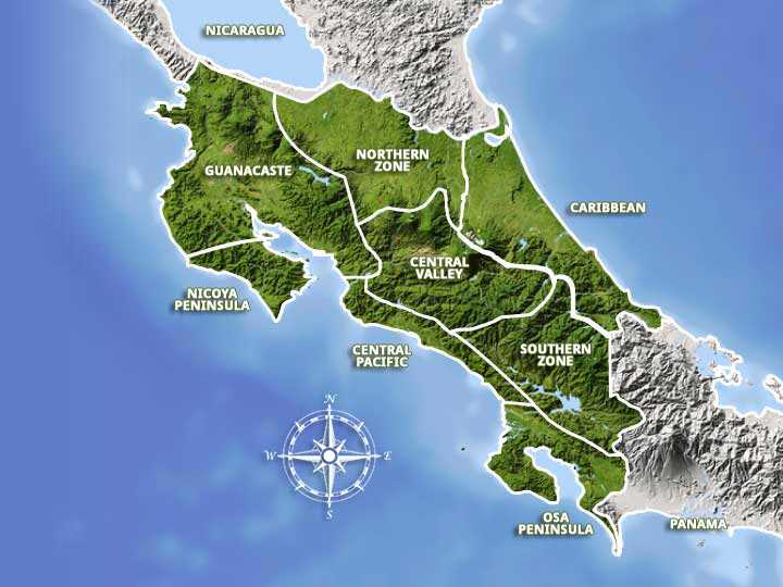 costa rica regions map