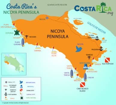 Map of Costa Rica's Nicoya Peninsula
