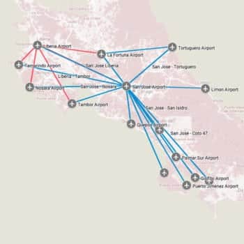 Domestic Flights Map Costa Rica
